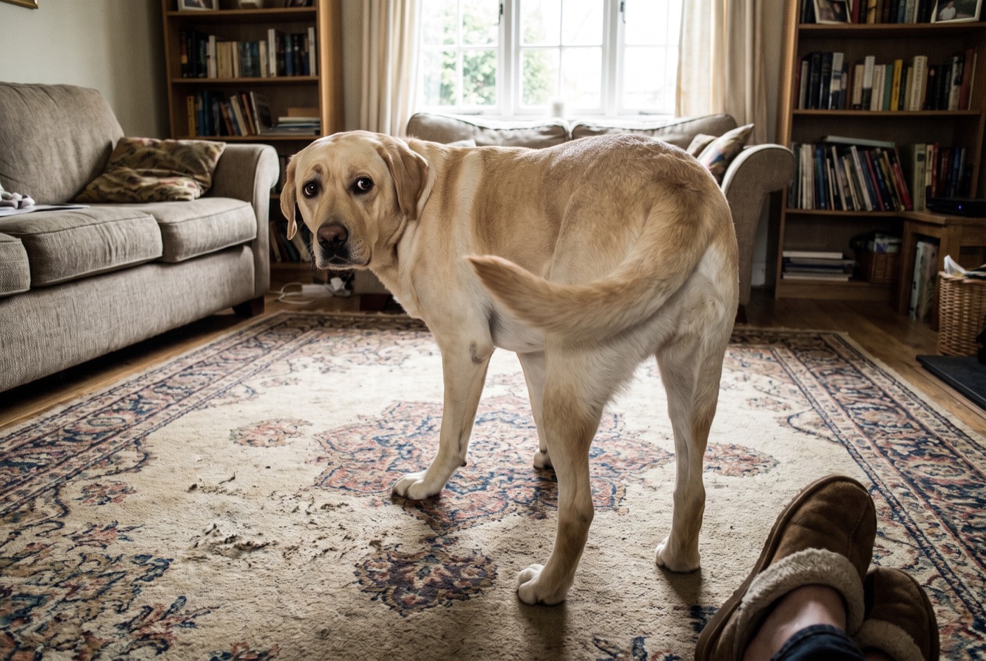 Baxter, a Labrador, waiting by his bowl