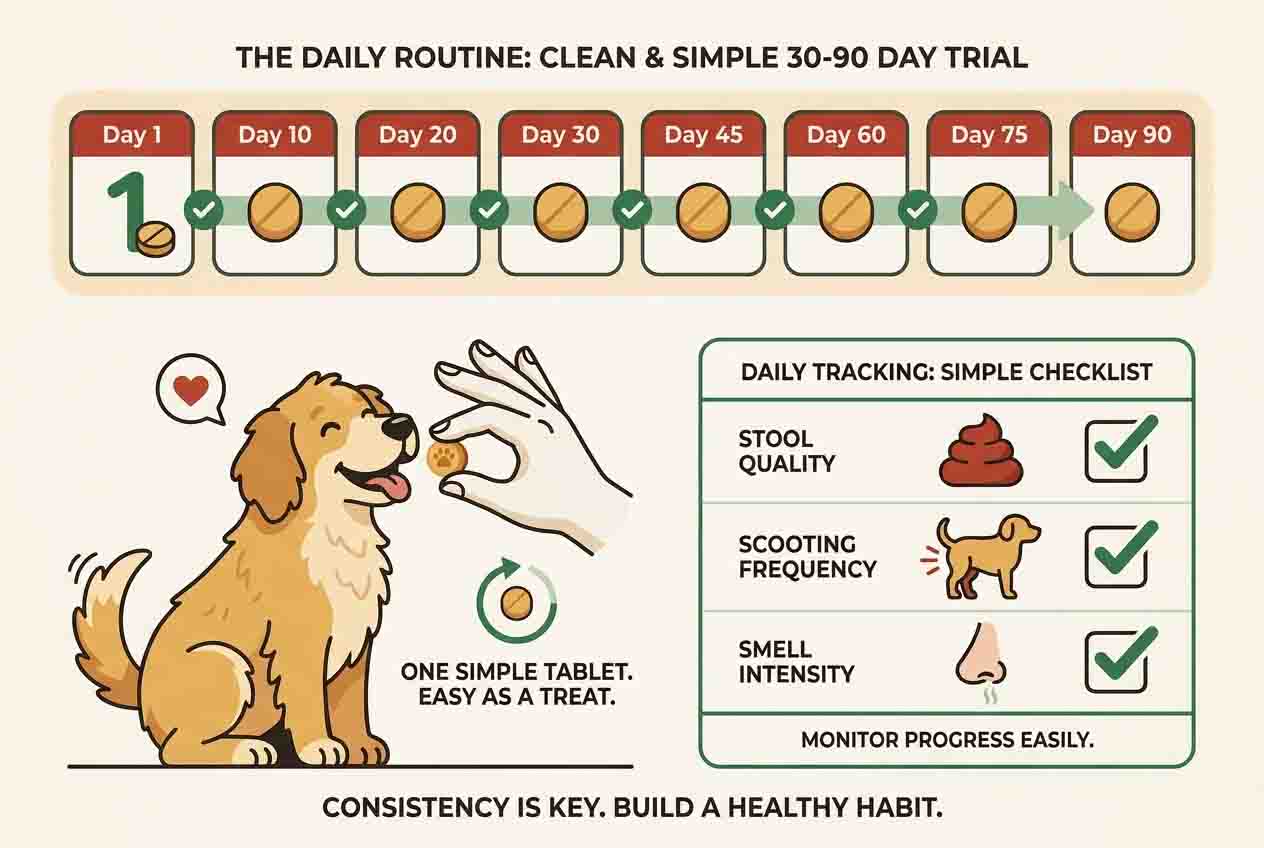 A 30 to 90 day calendar with a daily tablet and a simple tracking checklist